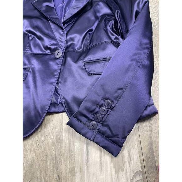 Armani Collezioni Satin Puffer Blazer Jacket 14 Purple Single Button - Picture 4 of 10